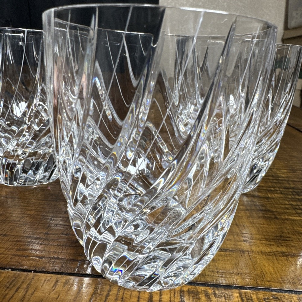 Set of 4 Retired MIKASA Swirl Cut Crystal Double Old Fashioned Glasses Germany - Picture 3 of 7